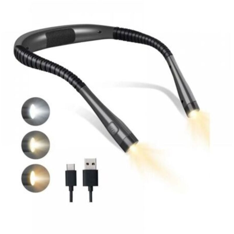 Rechargeable Neck Reading Light, Book Light for Reading in Bed, 6 Brightness Levels, Bendable Arms, Long Lasting, Perfect for Reading, Knitting,