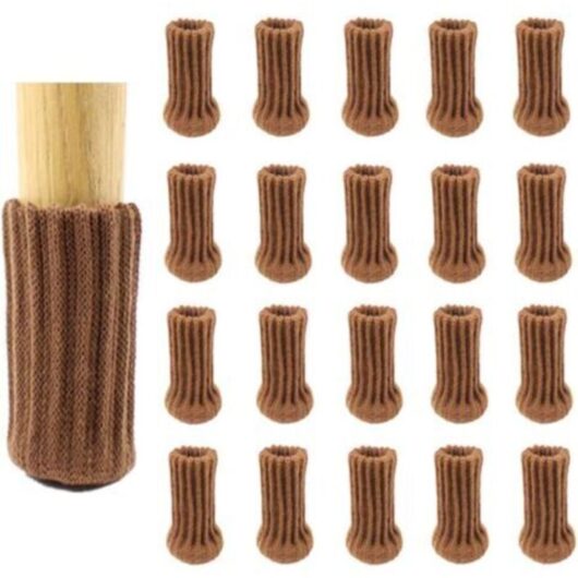 Set of 24 chair socks, Brown, thick double knit for chair legs, non-slip feet, protect the floor