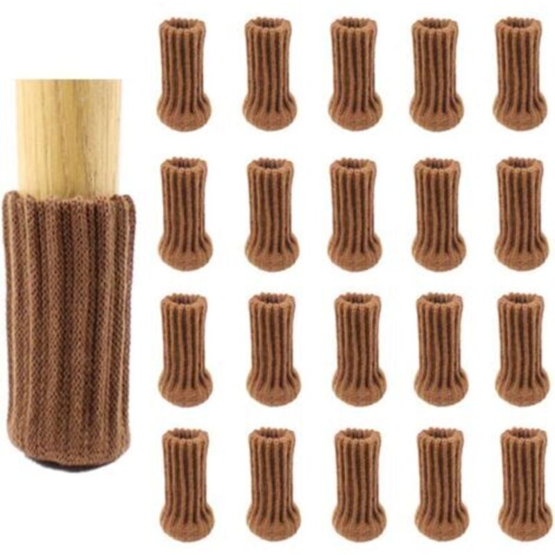 Set of 24 chair socks, Brown, thick double knit for chair legs, non-slip feet, protect the floor