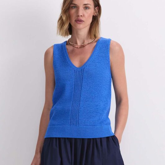 Sportscraft Cotton Blend V-Neck Knitted Vest Top Blue