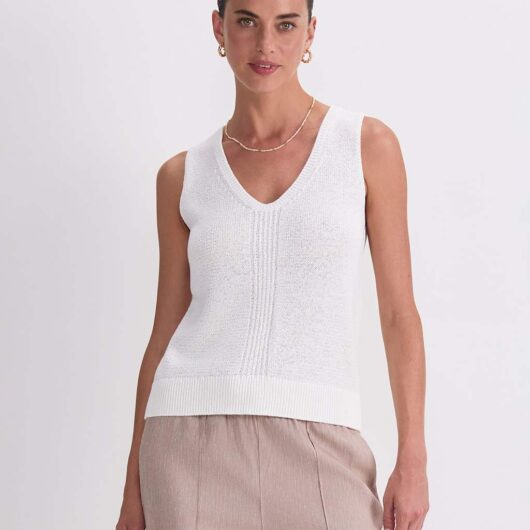 Sportscraft Cotton Blend V-Neck Knitted Vest Top White