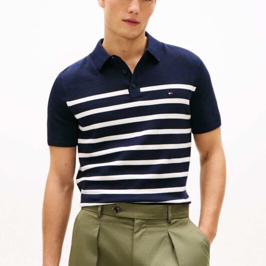 Tommy Hilfiger Pure Cotton Knitted Polo Shirt Navy Mix