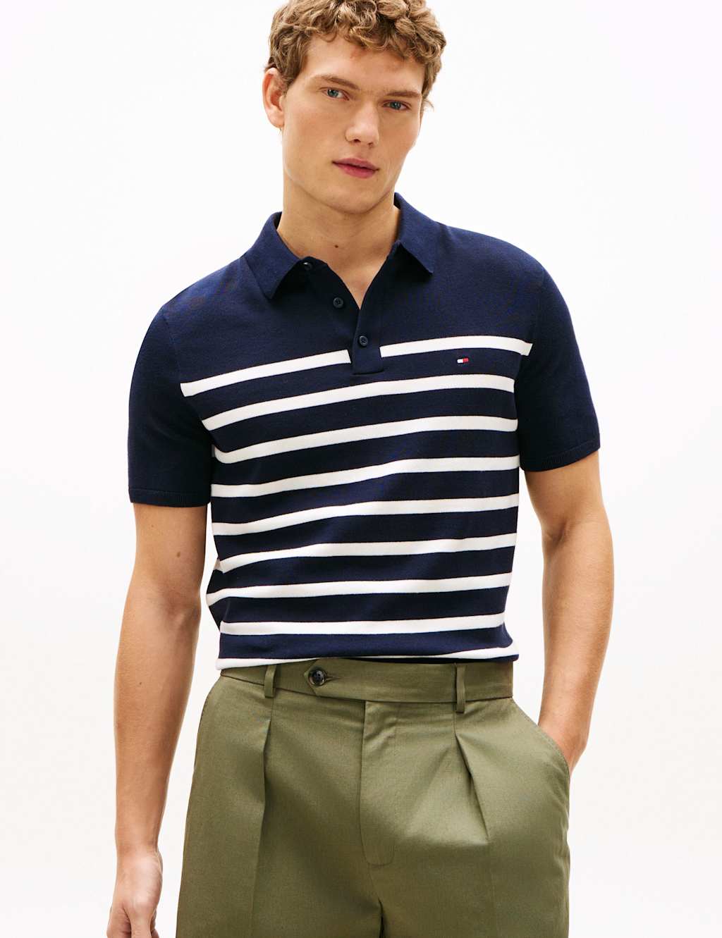 Tommy Hilfiger Pure Cotton Knitted Polo Shirt Navy Mix