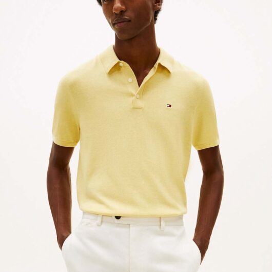 Tommy Hilfiger Pure Cotton Knitted Polo Shirt Yellow