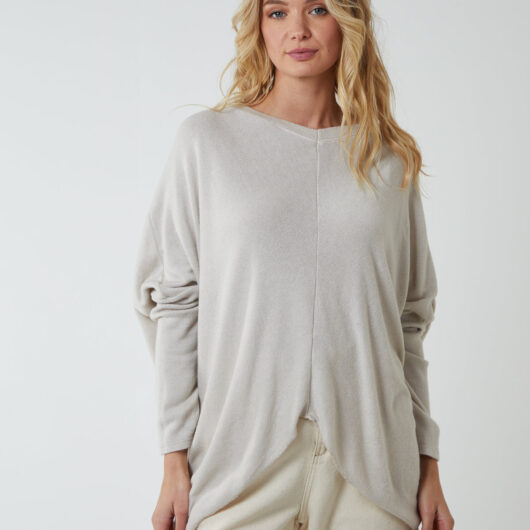 V Neck Front Cut And Sew Soft Knit Jumper - ONE / STONE
