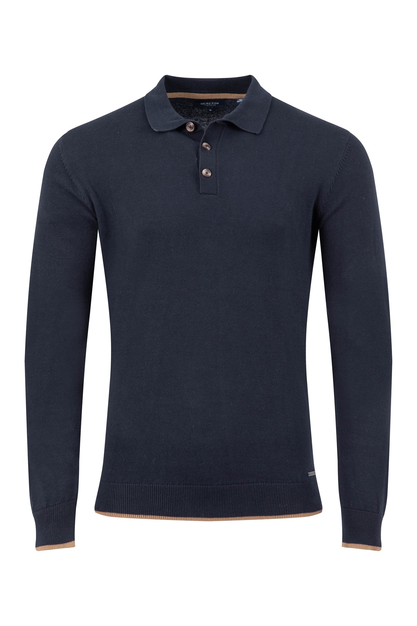 Weird Fish Alden Long Sleeve Knitted Polo Midnight Size 2XL