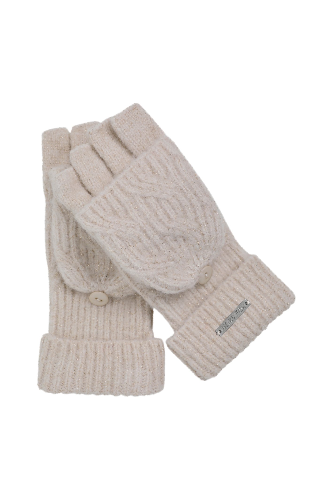 Weird Fish Cassell Sparkle Fingerless Gloves Chalk Size ONE