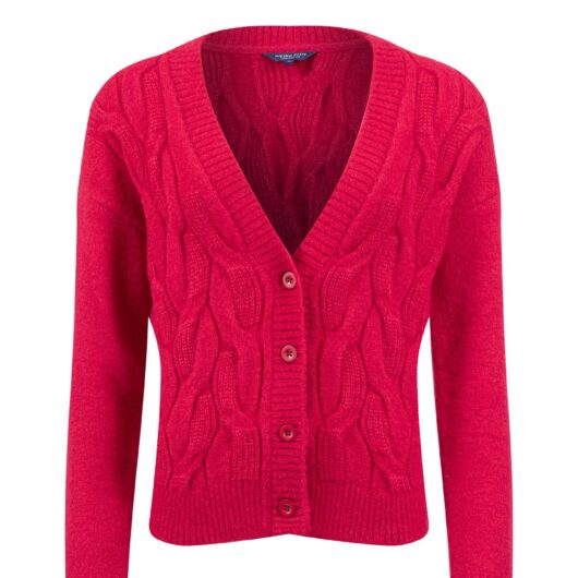 Weird Fish Rhona Super Soft Cable Knit Cardigan Garnet Size 20