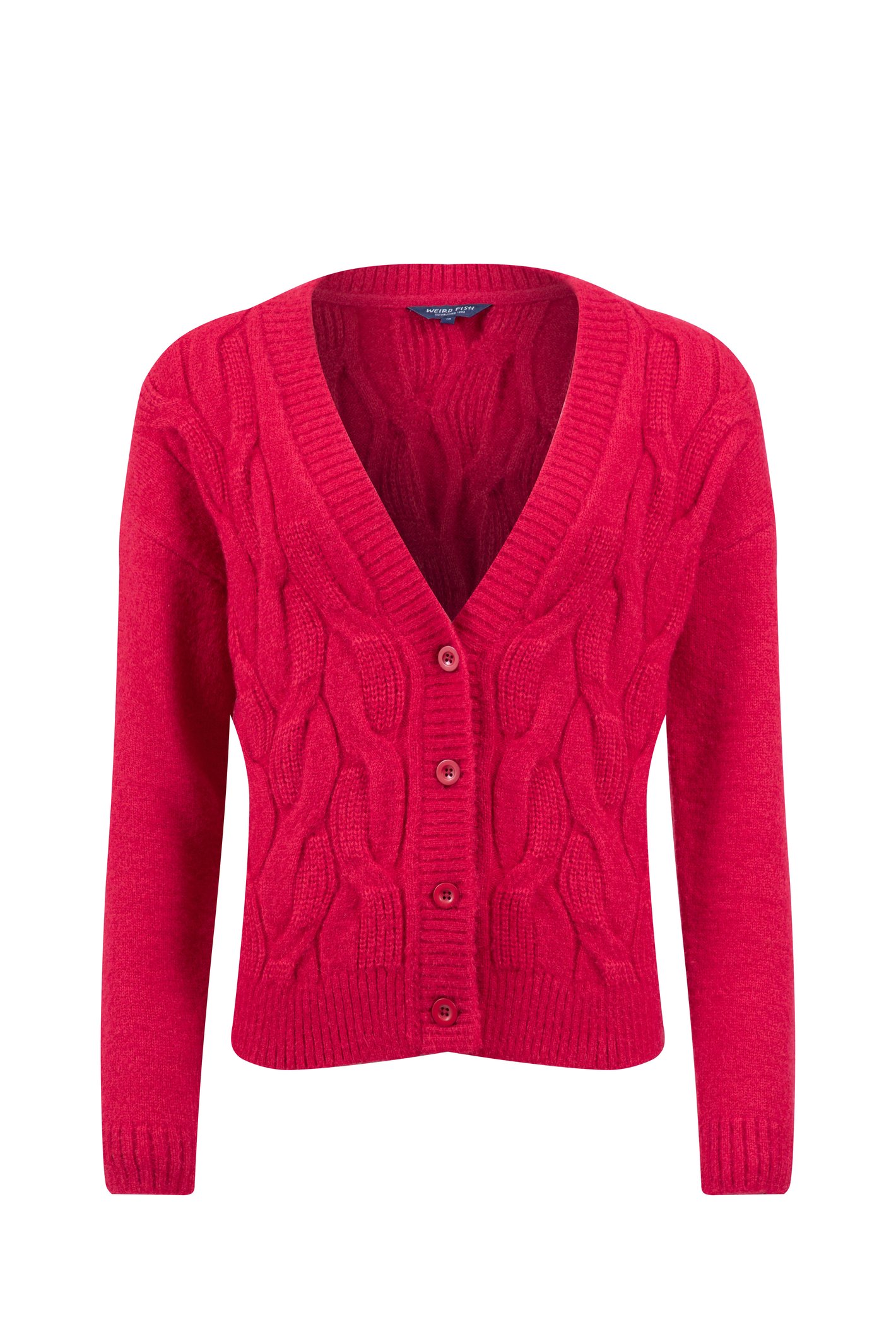 Weird Fish Rhona Super Soft Cable Knit Cardigan Garnet Size 20