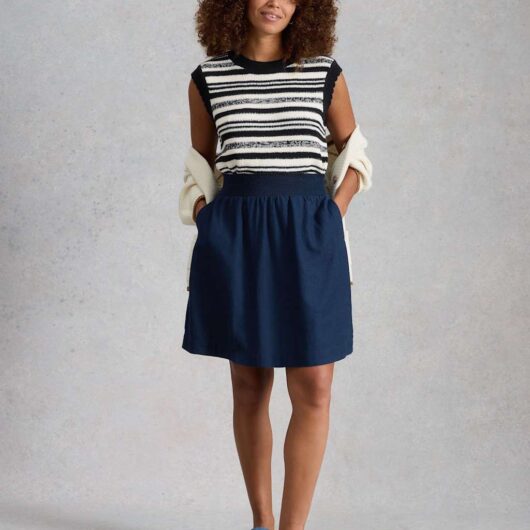White Stuff Pure Cotton Striped Knitted Vest Navy Mix