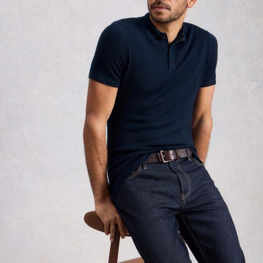 White Stuff Pure Merino Wool Knitted Polo Shirt Navy
