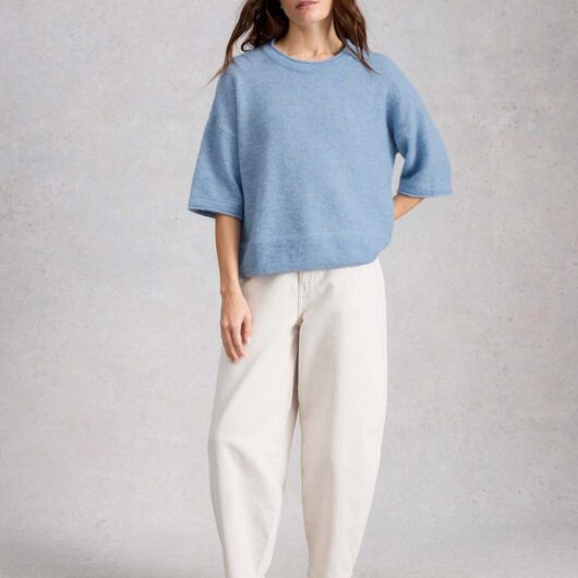 White Stuff Textured Knitted Oversized T-Shirt Blue