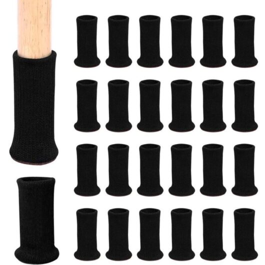 24 Pairs (Black) of Non-Slip Knitted Furniture Socks for Chair Legs, to Prevent Scratches and Reduce Noise, Move Easily