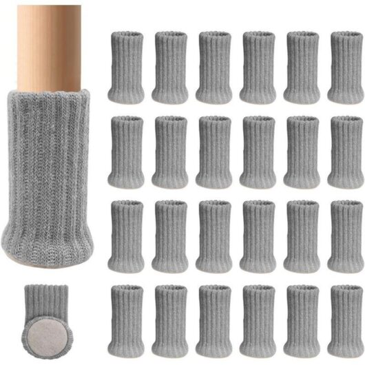 24 Pairs of Non-Slip Knitted Furniture Socks for Chair Legs, to Prevent Scratches and Reduce Noise, Move Easily, Gray