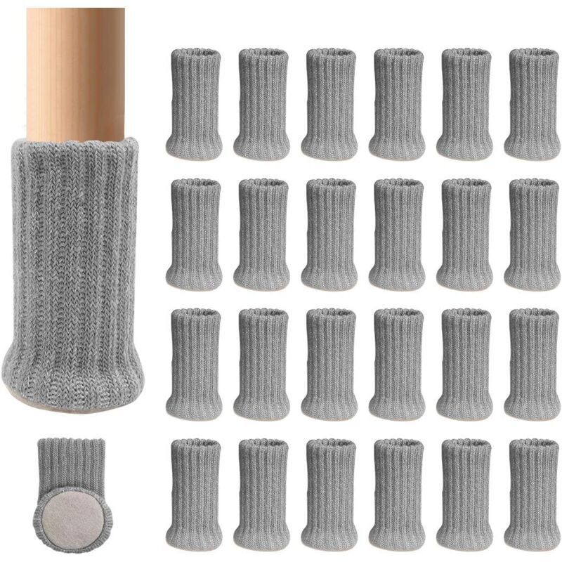 24 Pairs of Non-Slip Knitted Furniture Socks for Chair Legs, to Prevent Scratches and Reduce Noise, Move Easily, Gray