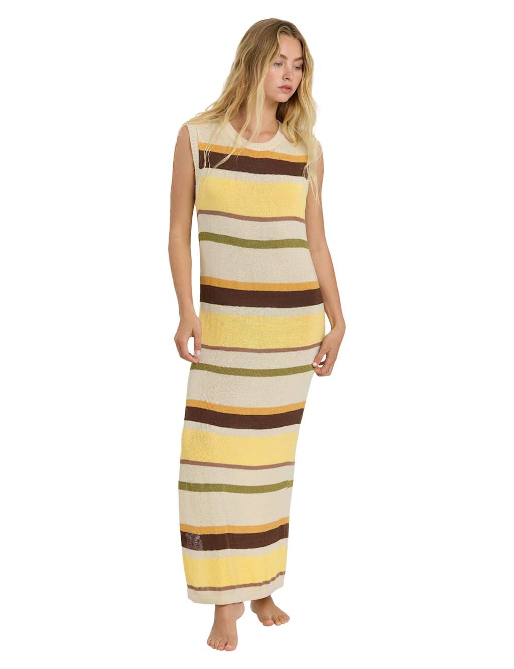 Billabong Those Days Striped Maxi Knitted Dress Beige