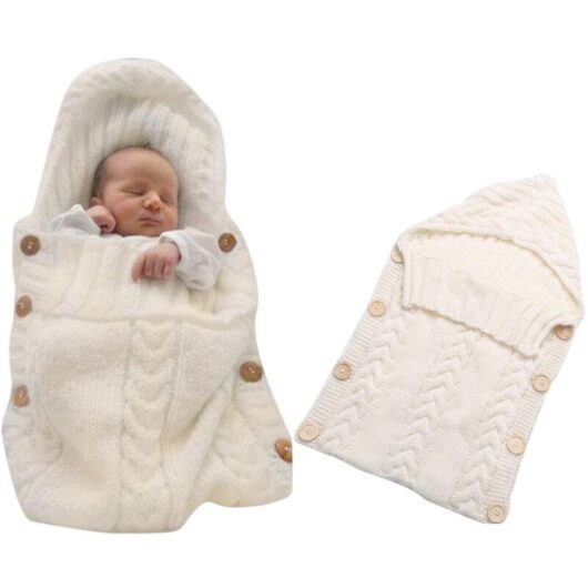 Knitted sleeping bag for stroller, fleece lining, newborn
