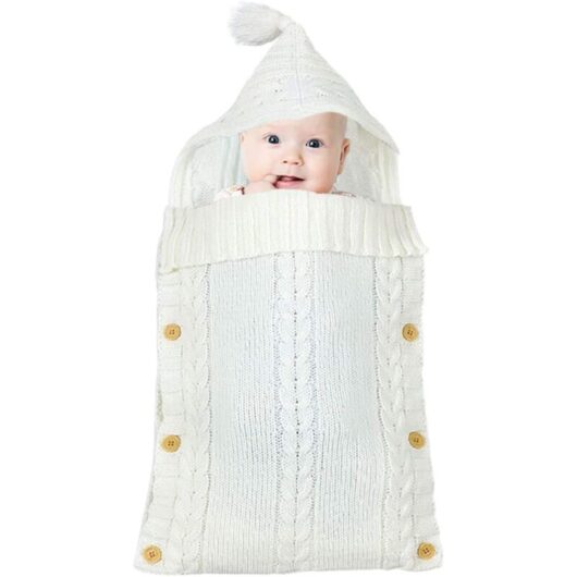 Knitted swaddle blanket for baby, warm fleece lining