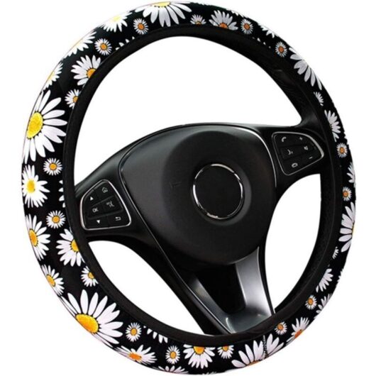 Odipie - Car Steering Wheel Cover, Cute Daisy Flower Car Interior Decoration, Knitted Steering Wheel Cover, Universal Car Accessories, Wheel Cover