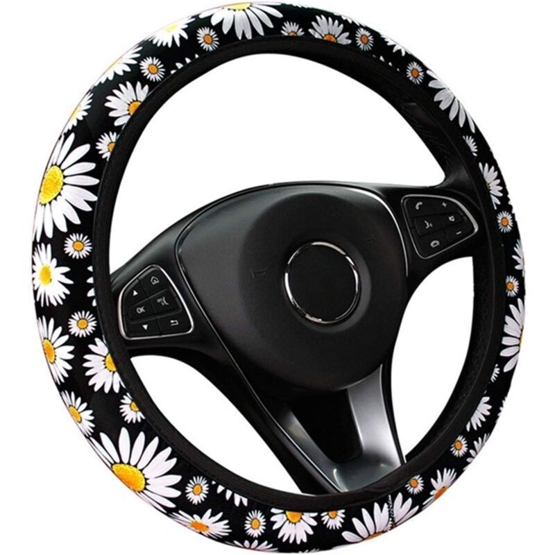 Odipie - Car Steering Wheel Cover, Cute Daisy Flower Car Interior Decoration, Knitted Steering Wheel Cover, Universal Car Accessories, Wheel Cover