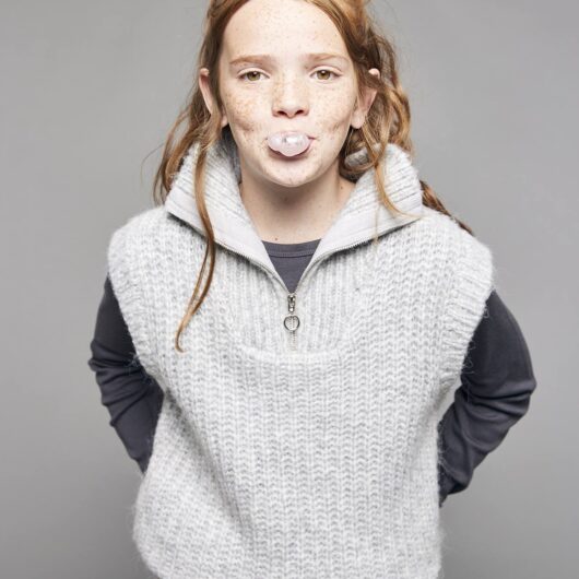 Sleeveless Trucker Jumper for Girls, JONEN marl grey
