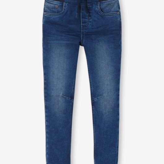 Straight Cut Denim-Effect Fleece Trousers, for Boys blue medium wasched