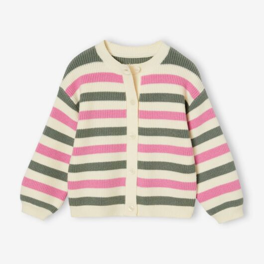 Striped Cardigan in Shimmery Rib Knit for Girls sage green