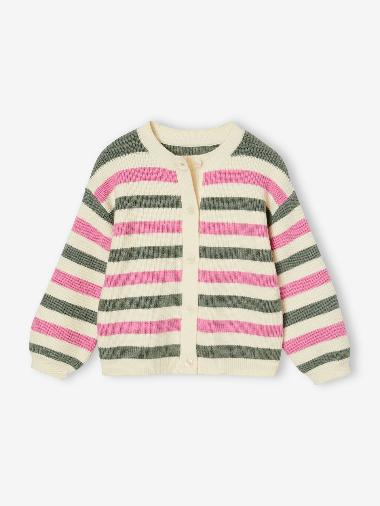 Striped Cardigan in Shimmery Rib Knit for Girls sage green