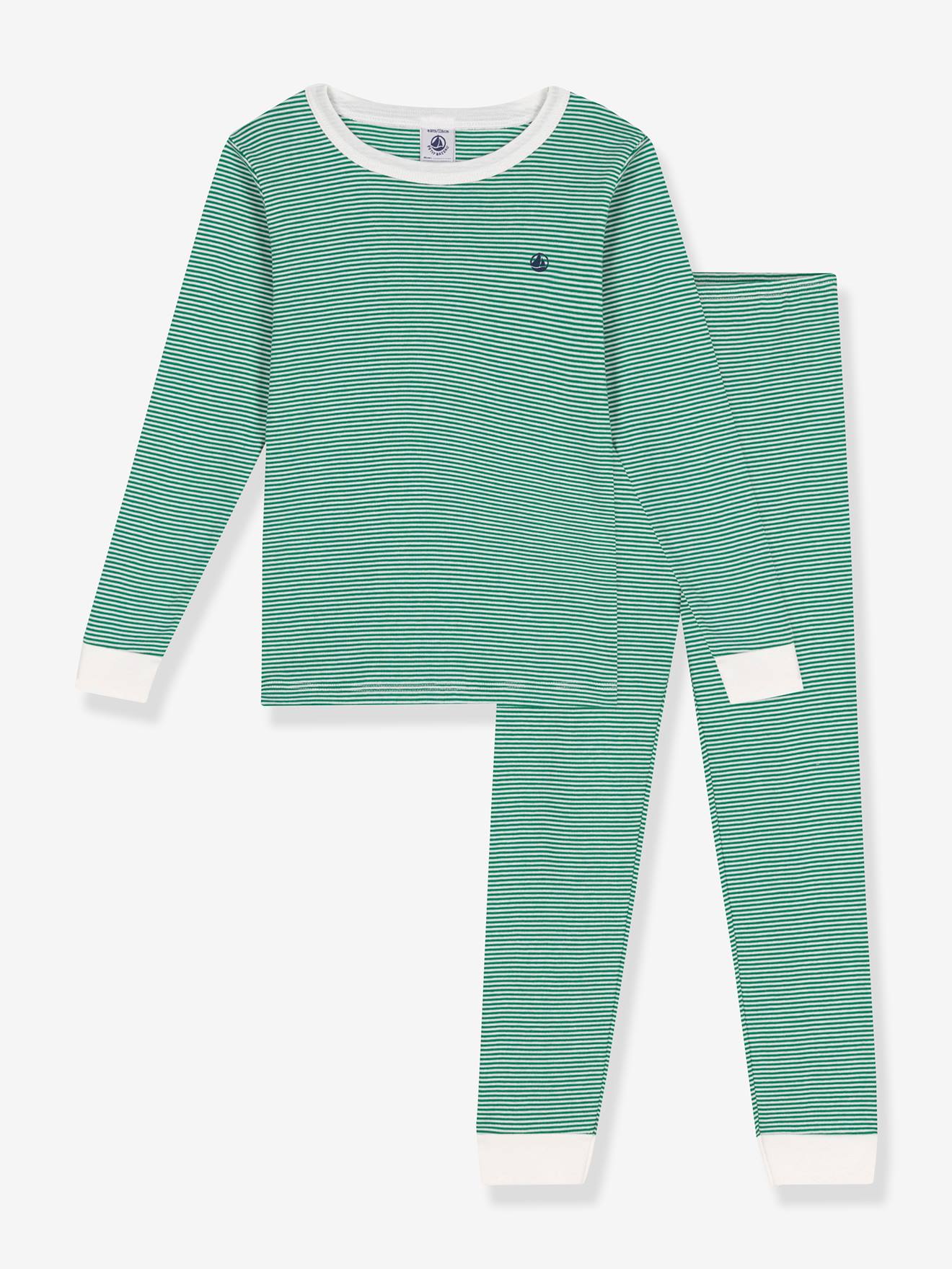 Striped Cotton Pyjamas for Children, PETIT BATEAU® striped green