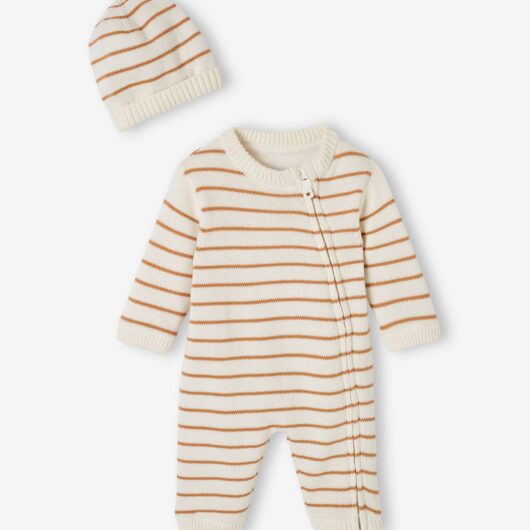 Striped Knitted Jumpsuit & Beanie Set for Babies hazel
