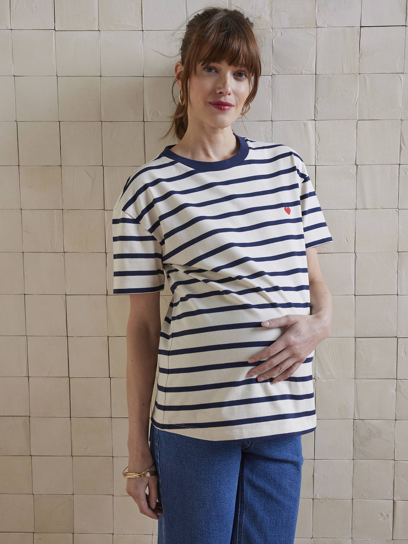Striped Organic Cotton* T-Shirt for Maternity striped navy blue
