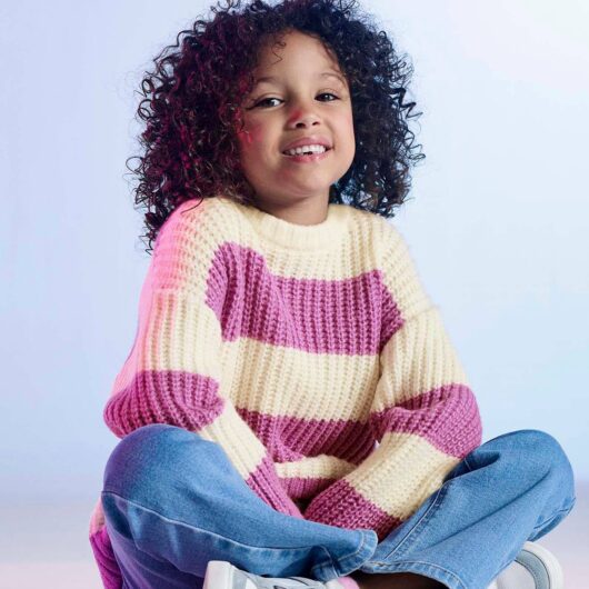 Striped jumper for girls ecru
