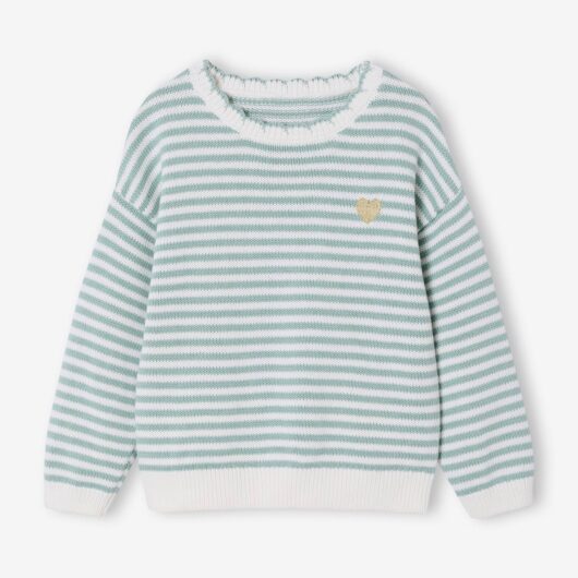 Striped jumper for girls grey blue