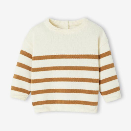 Striped knitted baby jumper caramel