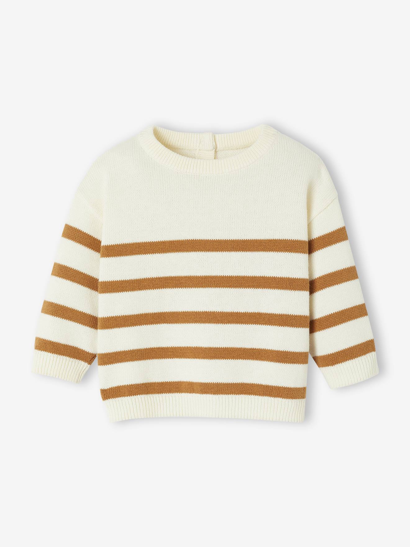 Striped knitted baby jumper caramel