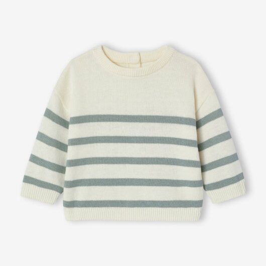 Striped knitted baby jumper sage green