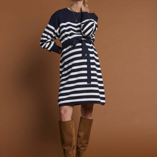 Striped knitted maternity dress ENVIE DE FRAISE navy blue