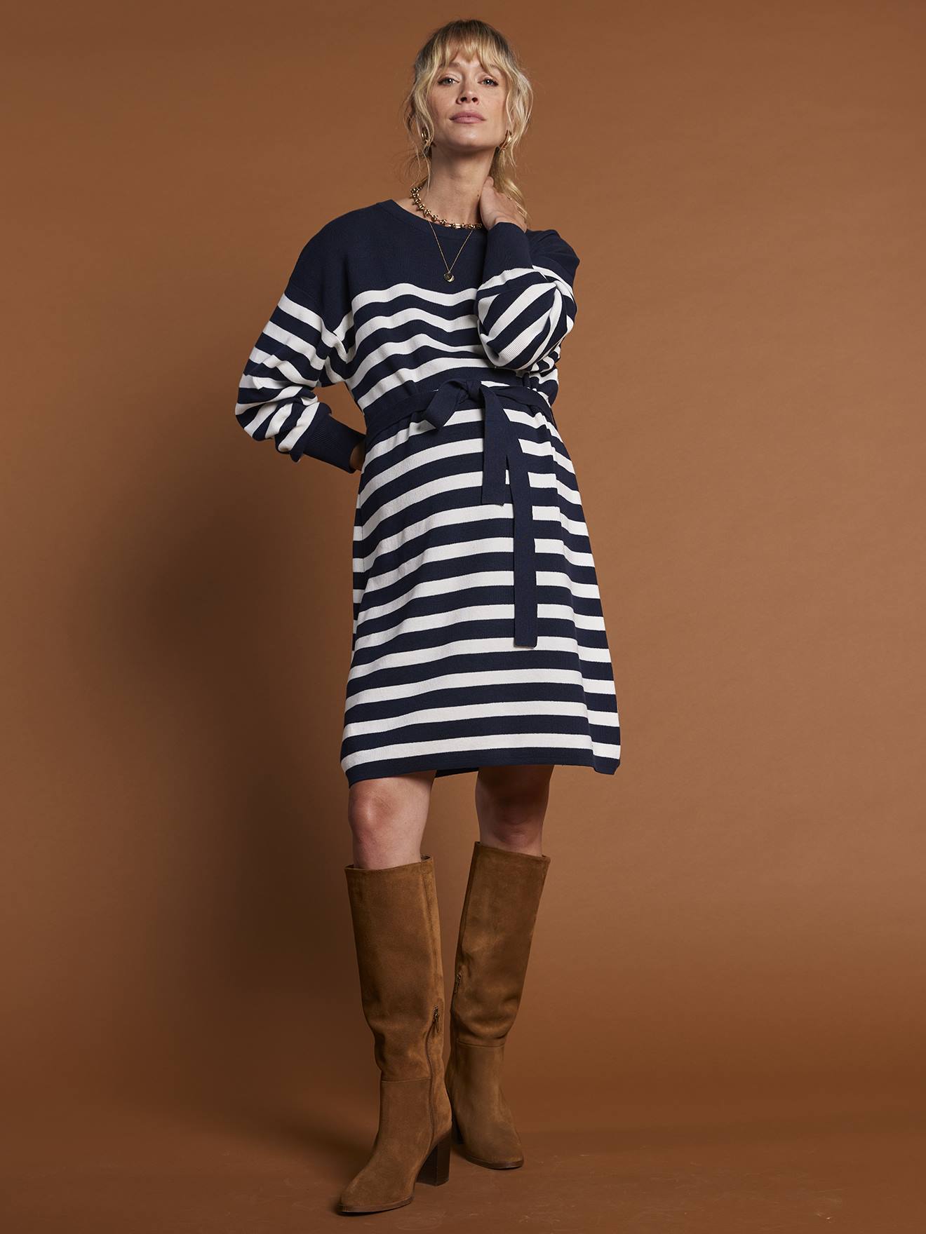 Striped knitted maternity dress ENVIE DE FRAISE navy blue