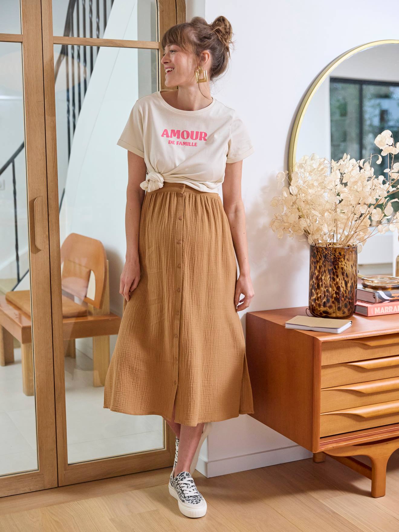 T-Shirt with Message, in Organic Cotton, Maternity & Nursing Special ecru
