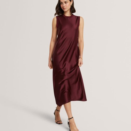 Ted Baker Knitted Back Maxi Slip Dress Burgundy