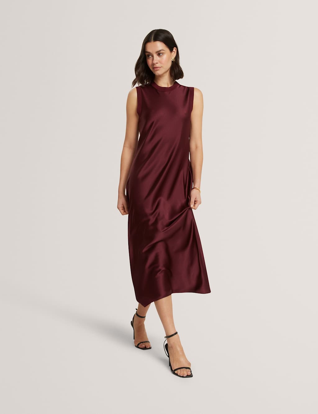 Ted Baker Knitted Back Maxi Slip Dress Burgundy