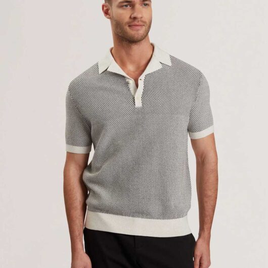 Ted Baker Pure Cotton Knitted Polo Shirt Cream Mix