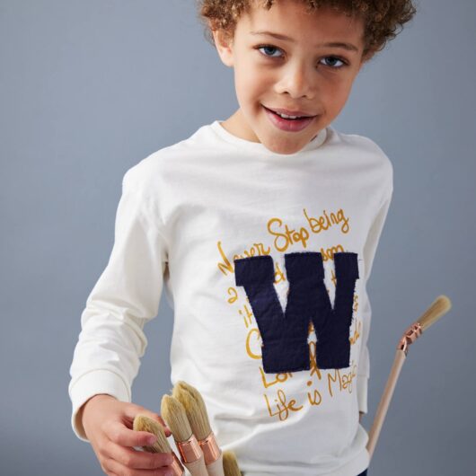 Top with Letter Appliqué, for Boys ecru