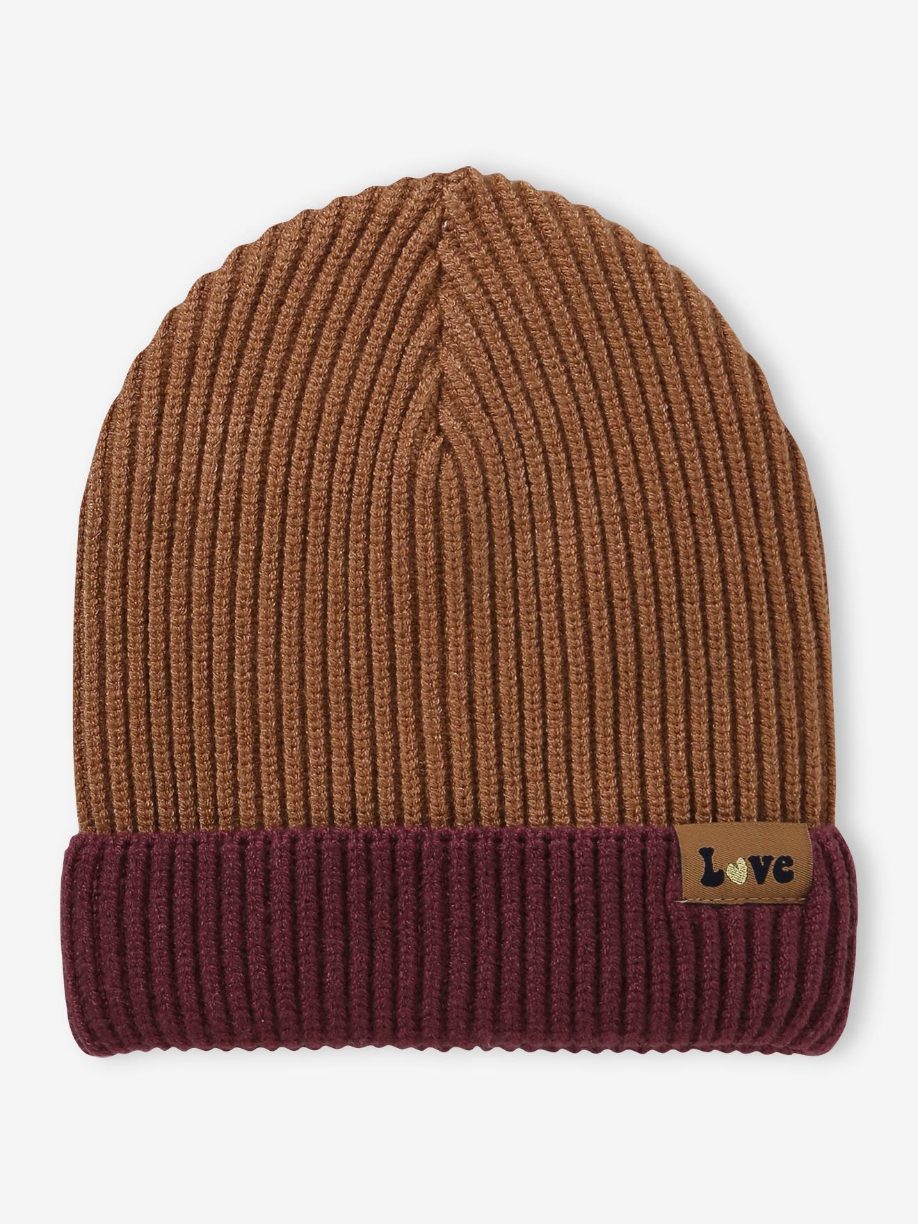 Two-Tone Beanie in Rib Knit for Girls cinnamon