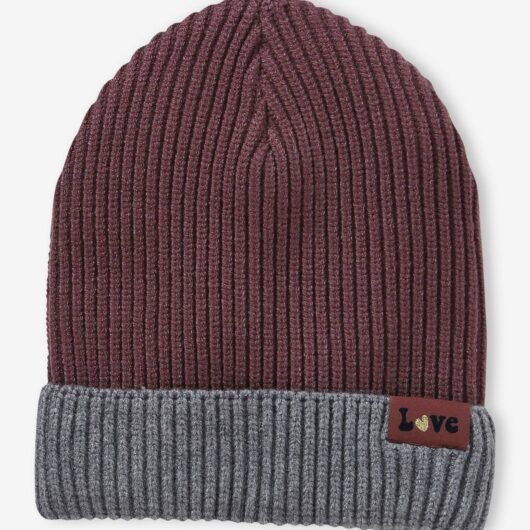 Two-Tone Beanie in Rib Knit for Girls rose