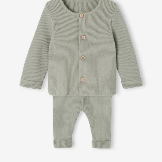 Unisex Combo: Jersey Knit Top & Trousers for Babies sage green