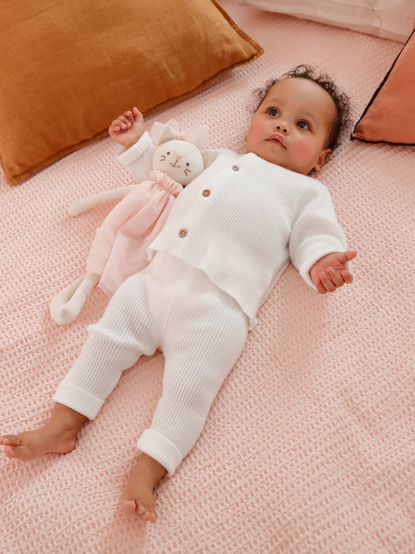 Unisex Combo: Jersey Knit Top & Trousers for Babies white light solid