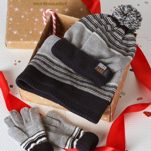 Urban Park beanie + snood + mittens/gloves set for boys marl grey
