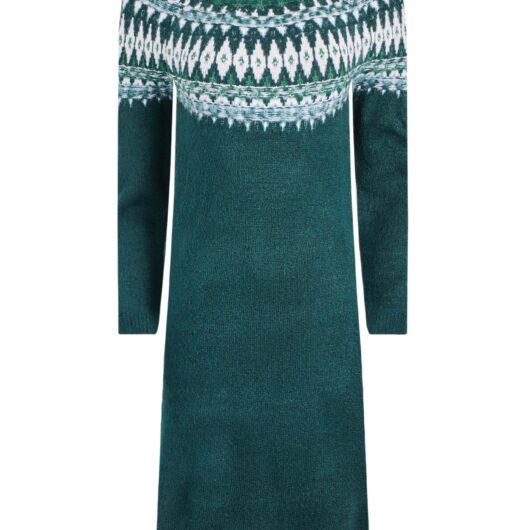Weird Fish Dutton Fair Isle Knitted Jumper Dress Deep Teal Size 20
