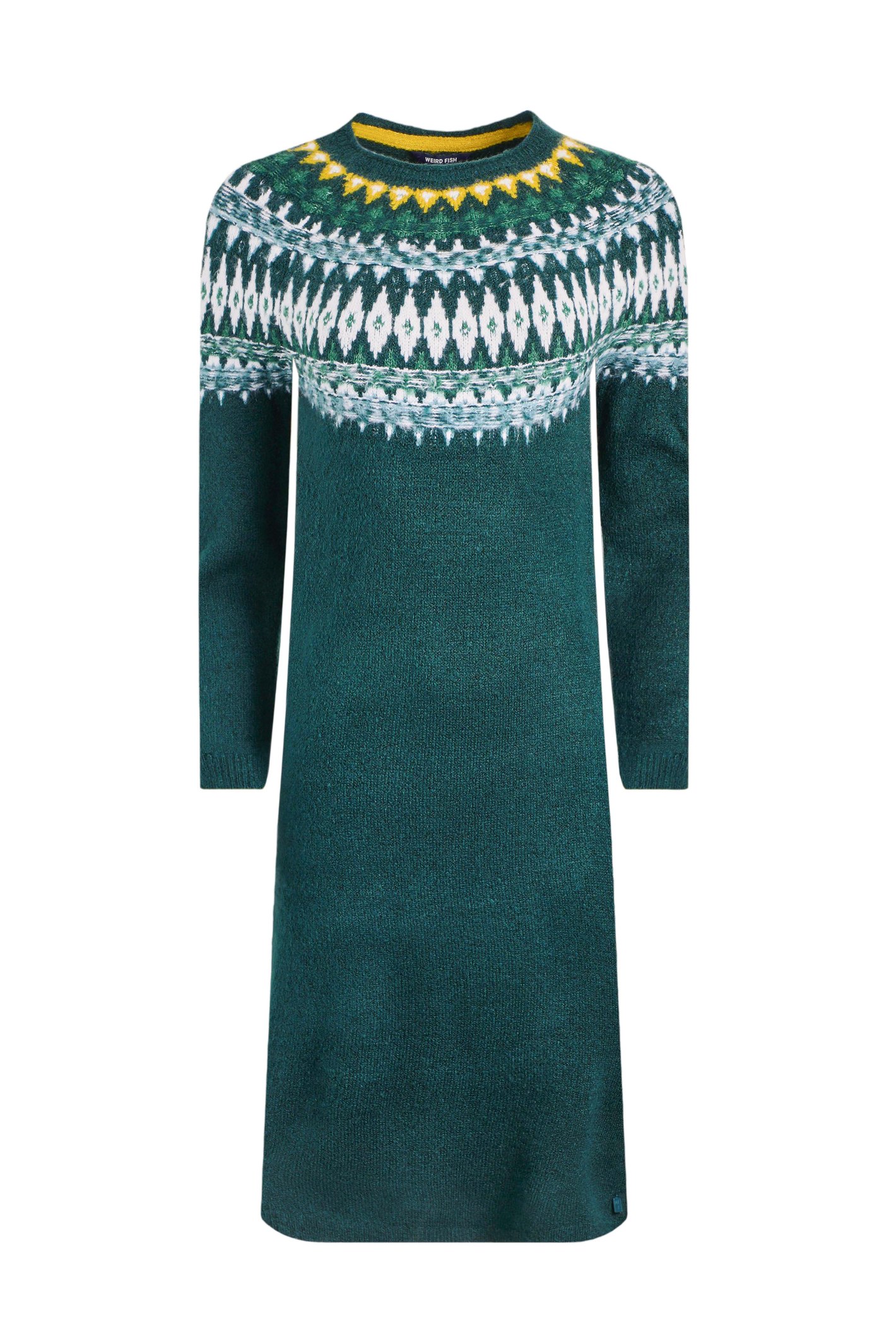Weird Fish Dutton Fair Isle Knitted Jumper Dress Deep Teal Size 20